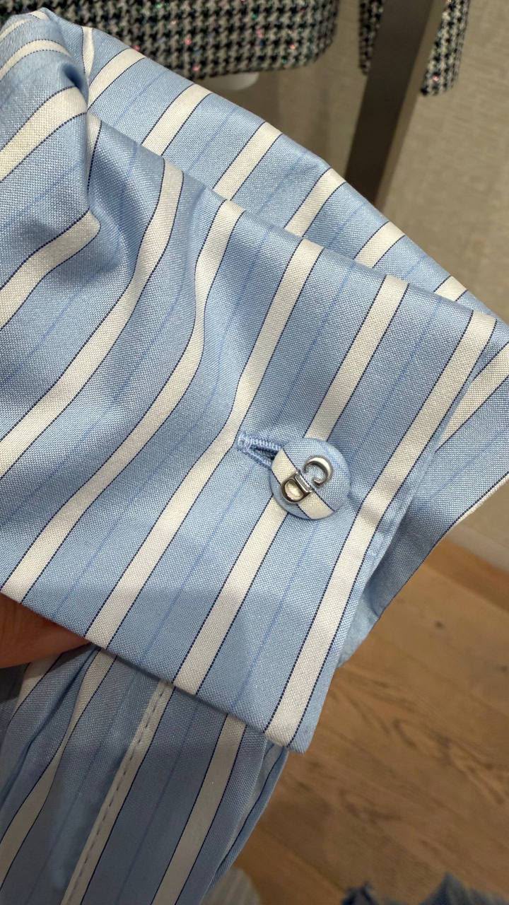 Pussy-bow striped silk shirt