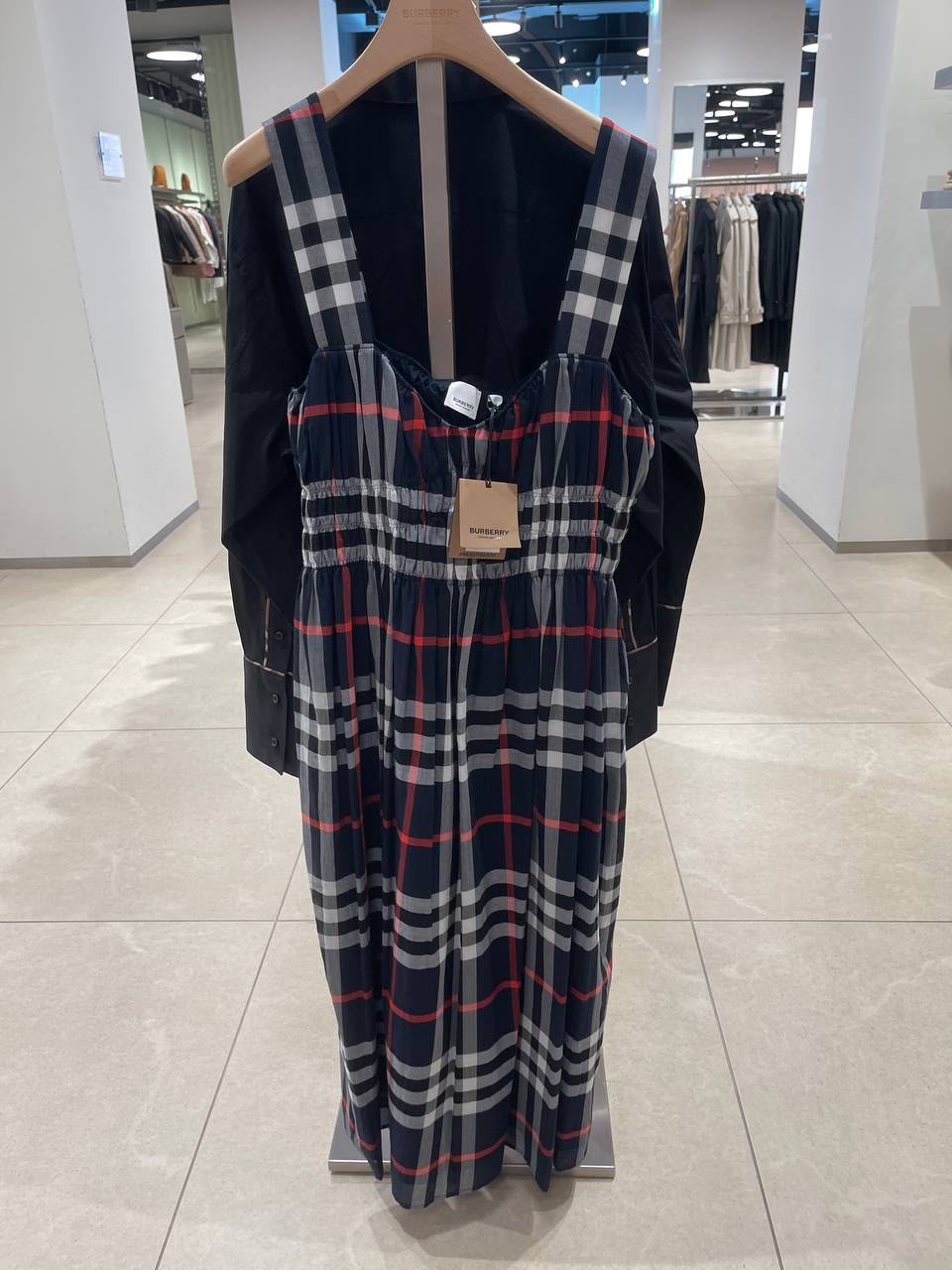 Check Cotton Poplin Midi Dress