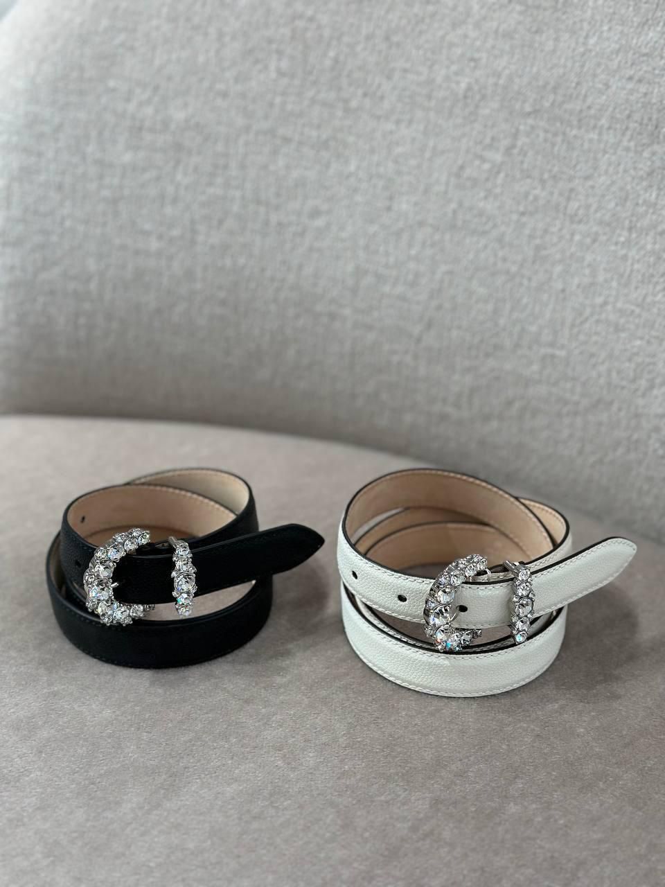 Crystal Buckle Leather Belt