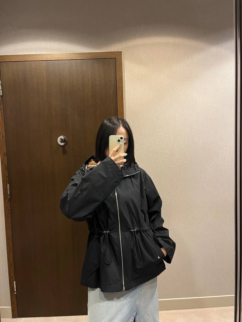 Check-Lined Hooded Jacket