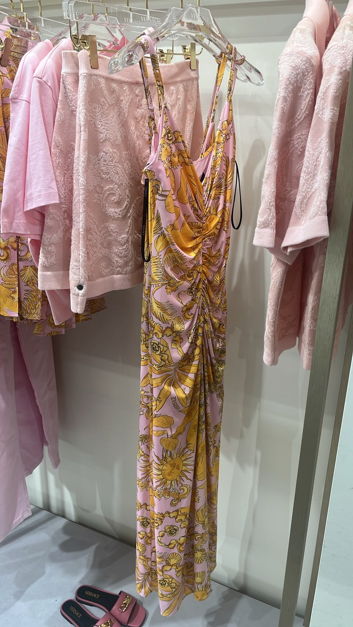 Barocco Goddess Print Ruched Midi Dress