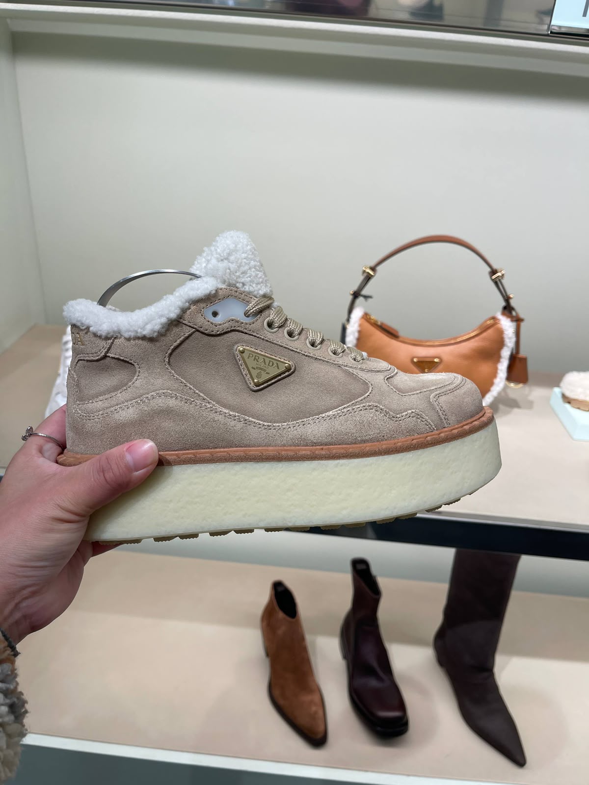 Suede Platform Sneakers with Shearling