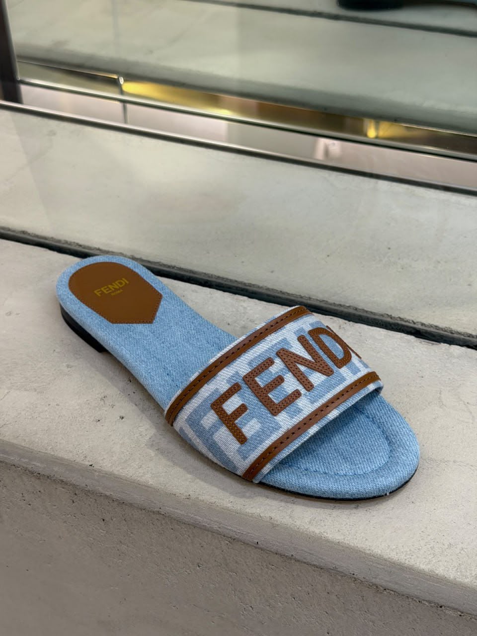 Slide Sandals in Light Blue Denim