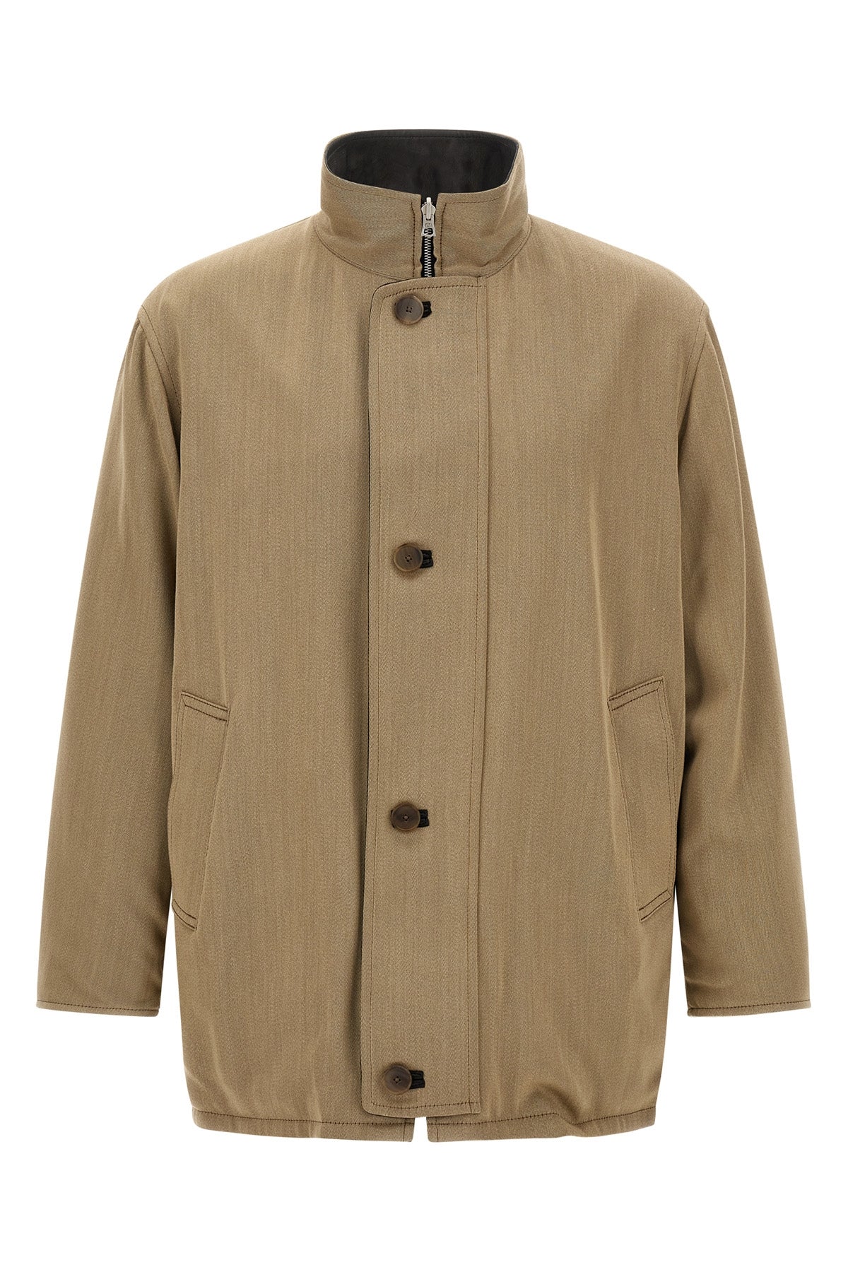 Wool and leather reversible jacket