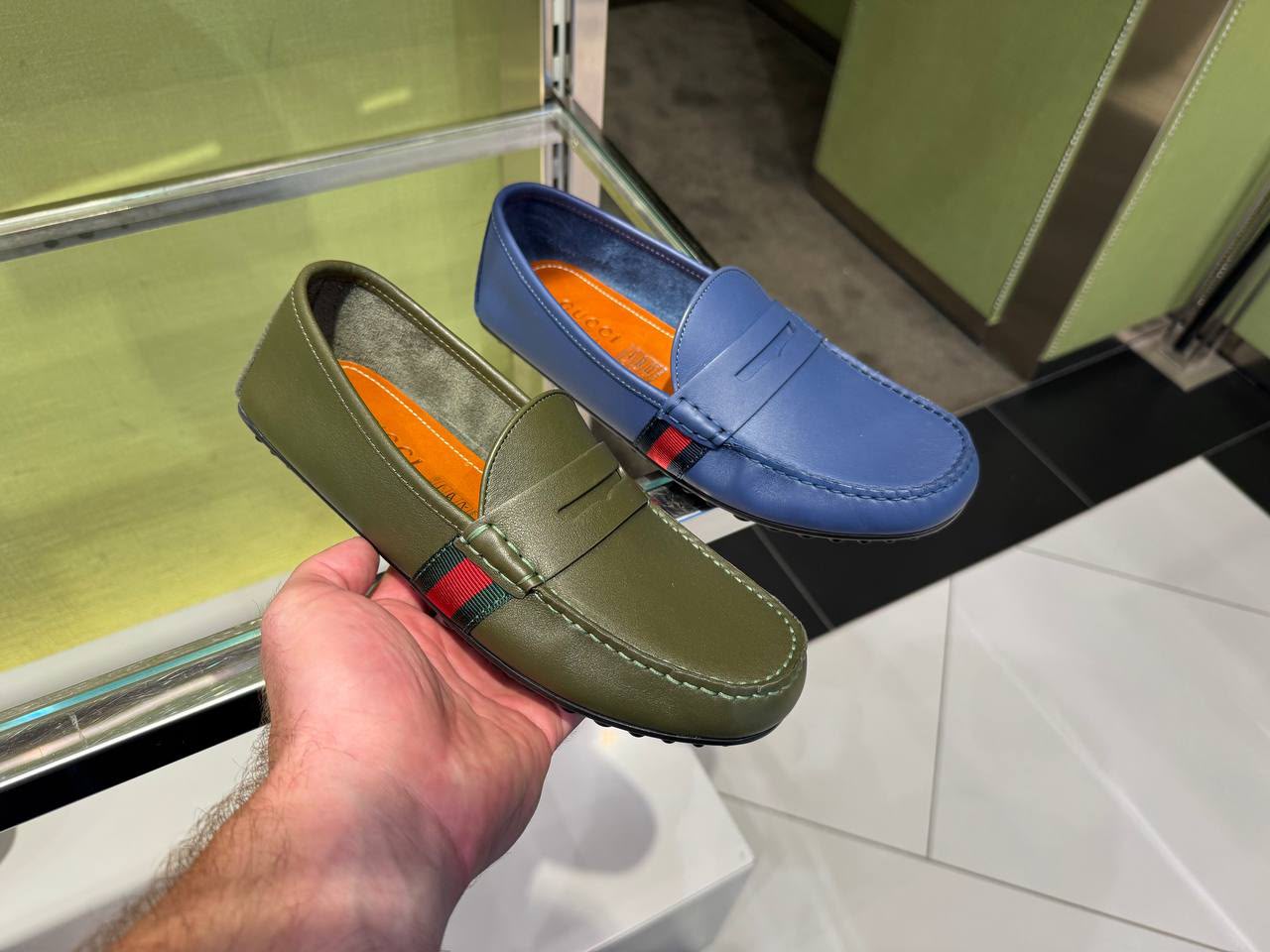 Web Detail Leather Driver Loafers