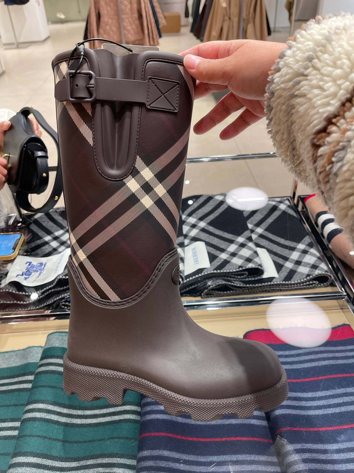 Check Detail Rubber Rain Boots