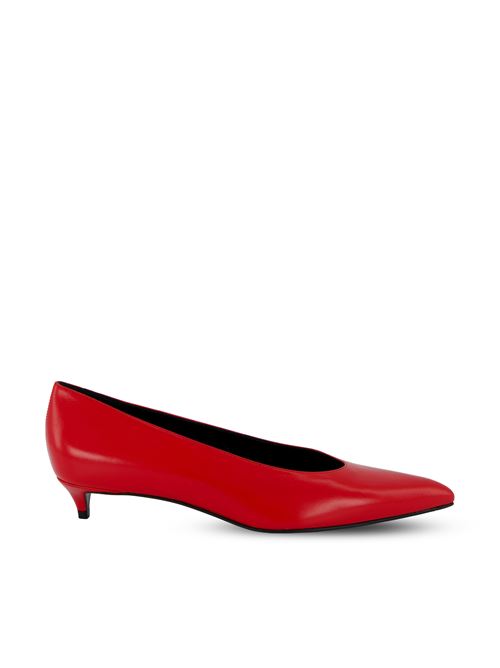 Red Pointed-Toe Kitten Heel Pumps