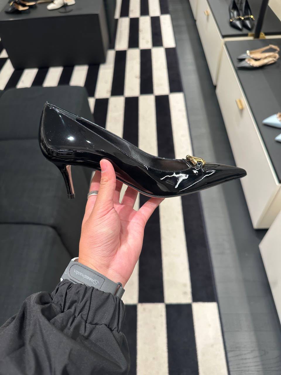 Horsebit Patent Leather Mid-Heel Pump