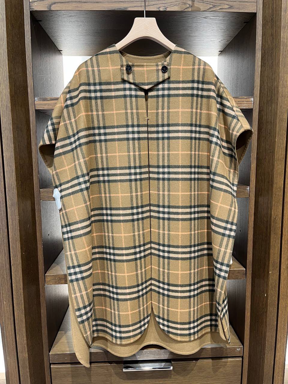 Wool Blend Check Reversible Cape
