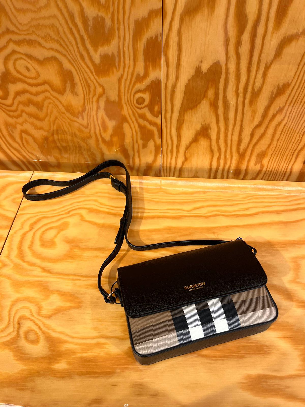 Check and Leather Crossbody Bag
