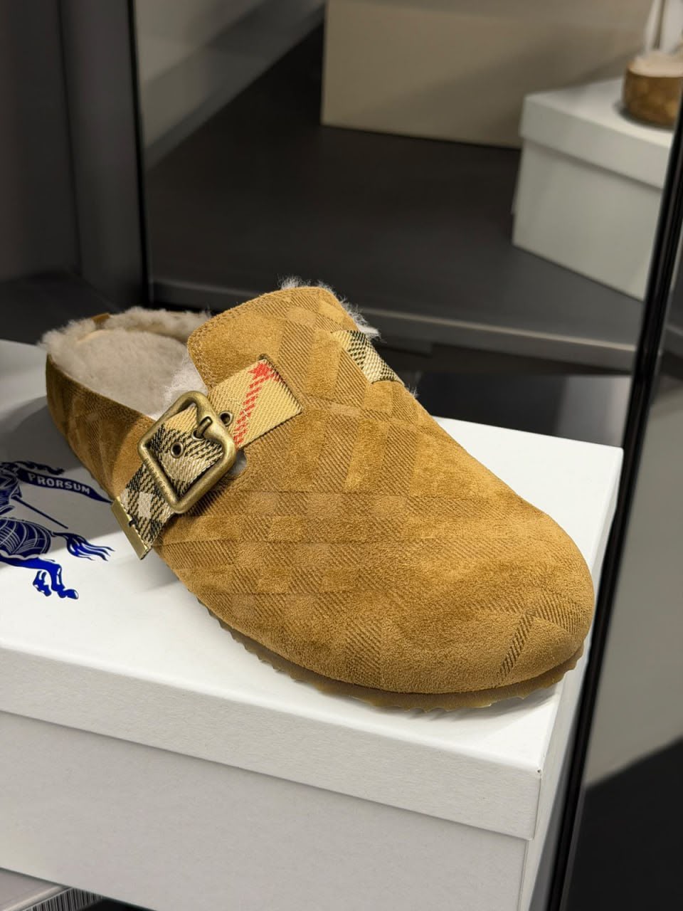 Embossed Check Suede Clogs