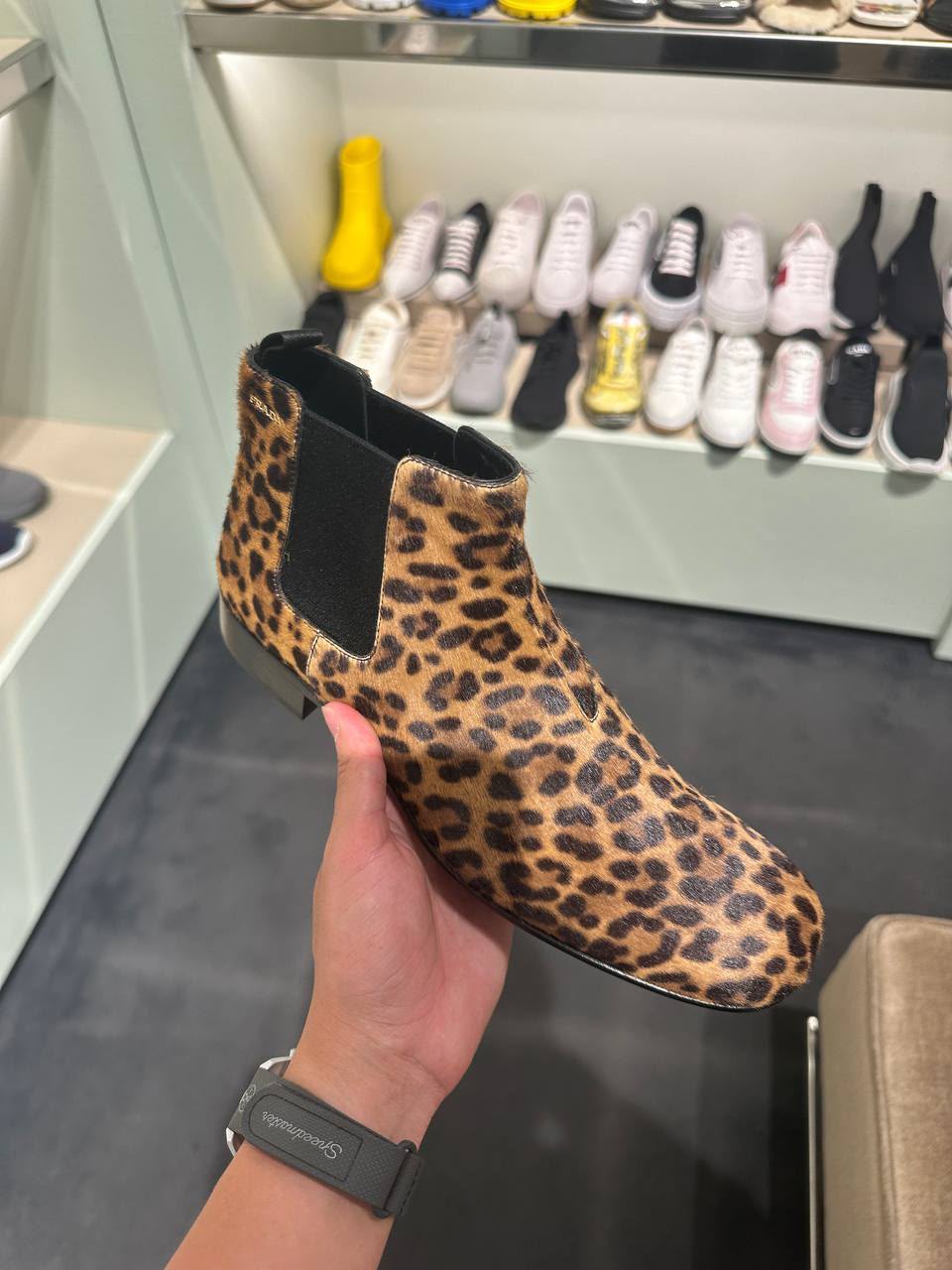 Leopard-Print Hair Calf Chelsea Boots