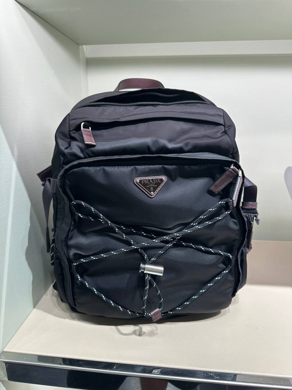 Re-Nylon and leather backpack