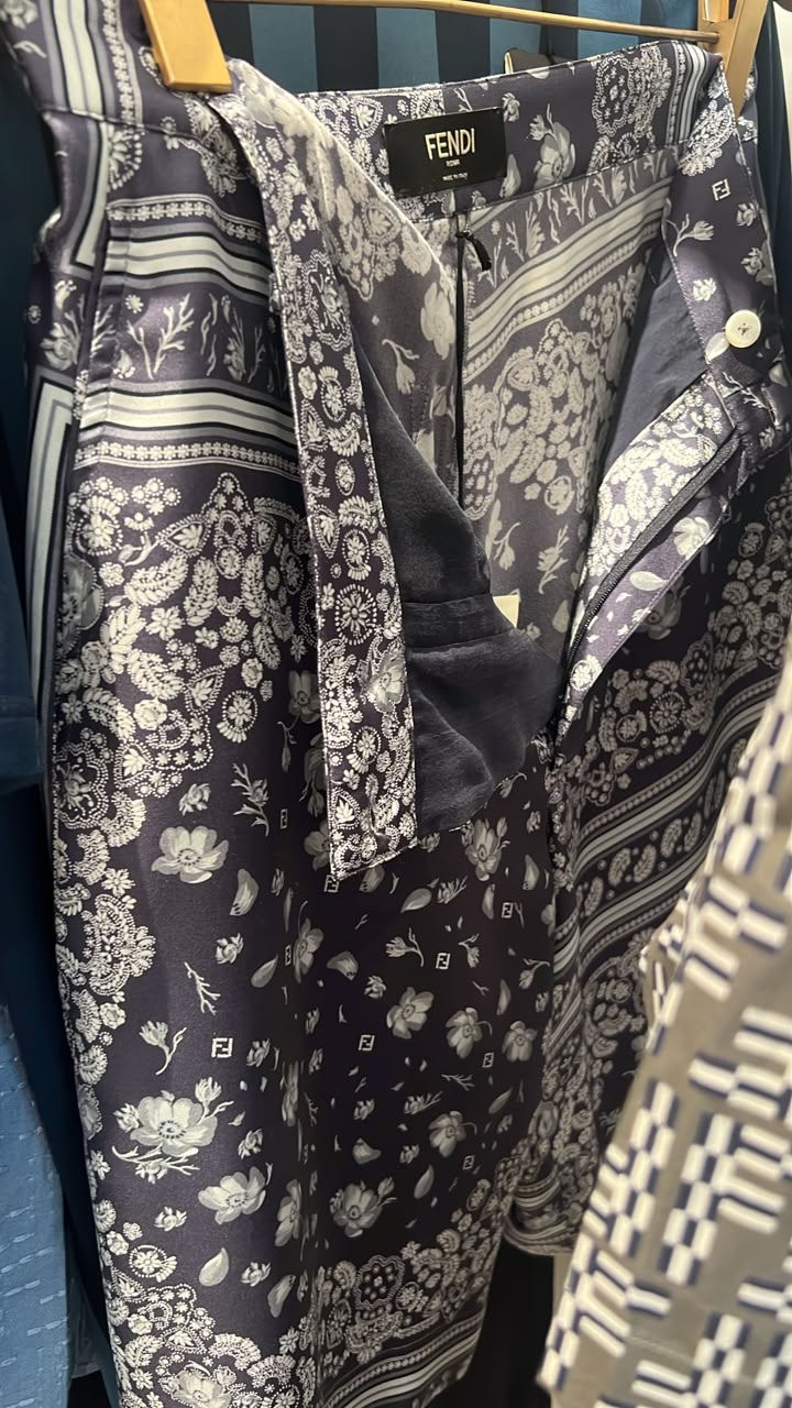 Floral Paisley Print Silk Trousers