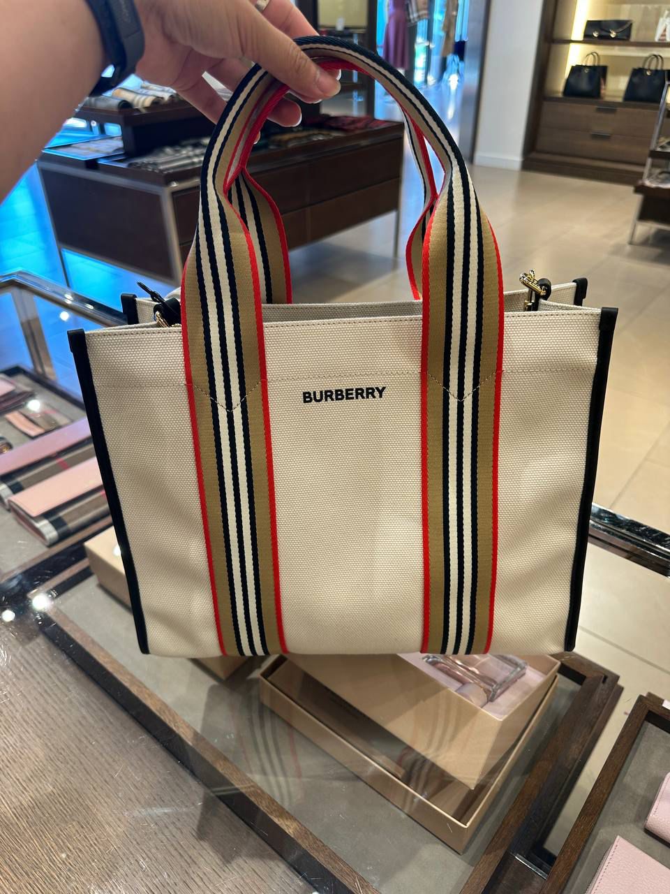 Small Logo Graphic Canvas and Leather Tote Bag