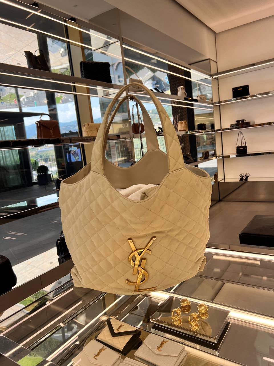 Icare Maxi Shopping Bag in Quilted Suede