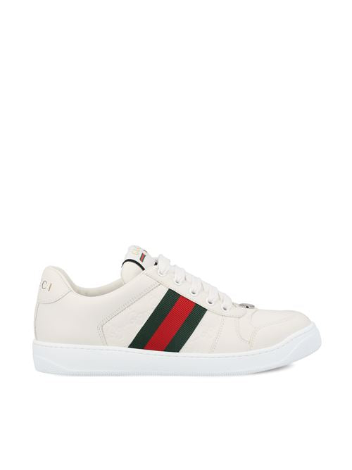 Sneaker Screener Donna in Pelle Bianca con Nastro Web