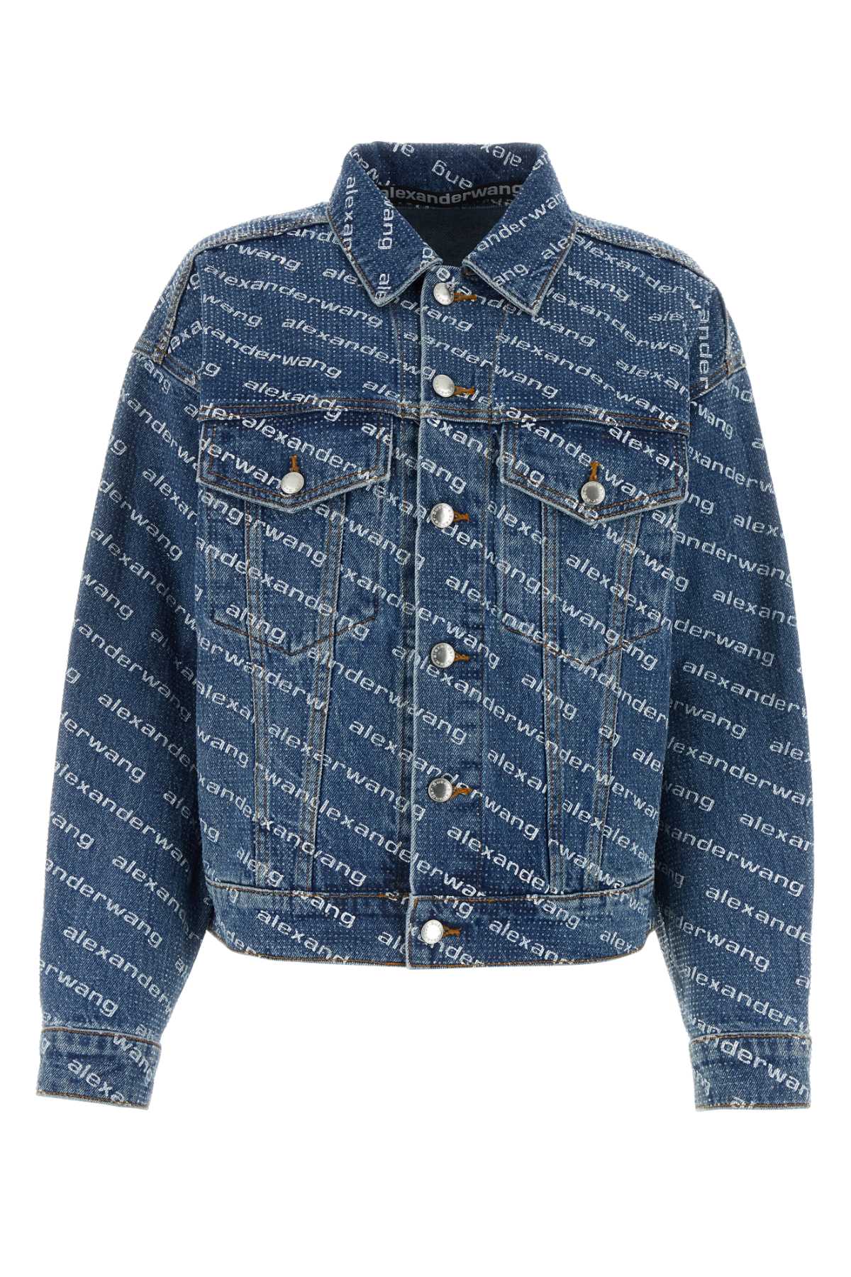 ALEXANDER WANG GAME JACKET W LOGO PRINT CLEAR BEAD HOTFIX