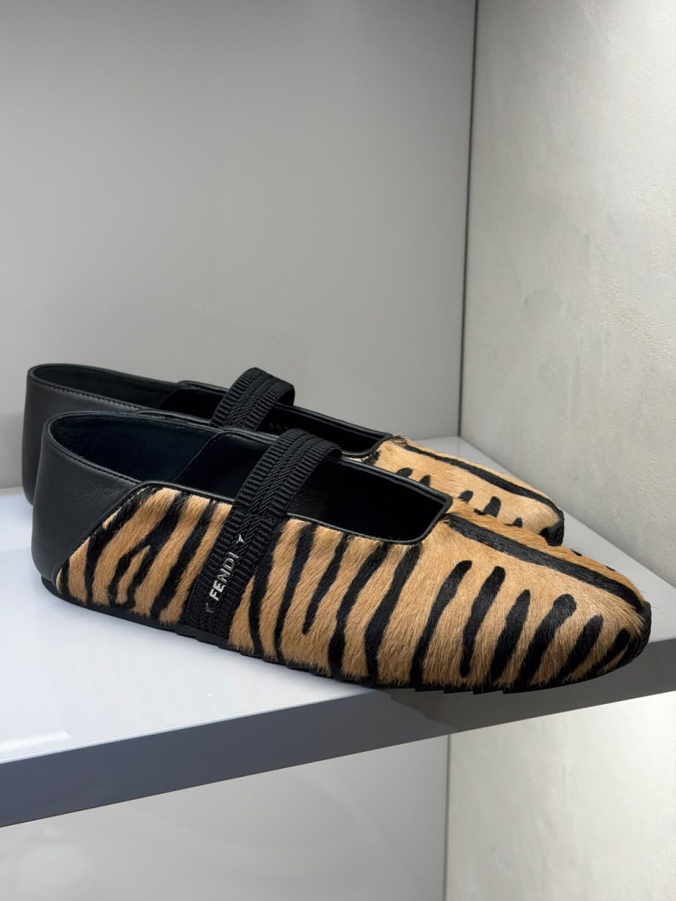 Tiger-Print Calf Hair Ballet Flats