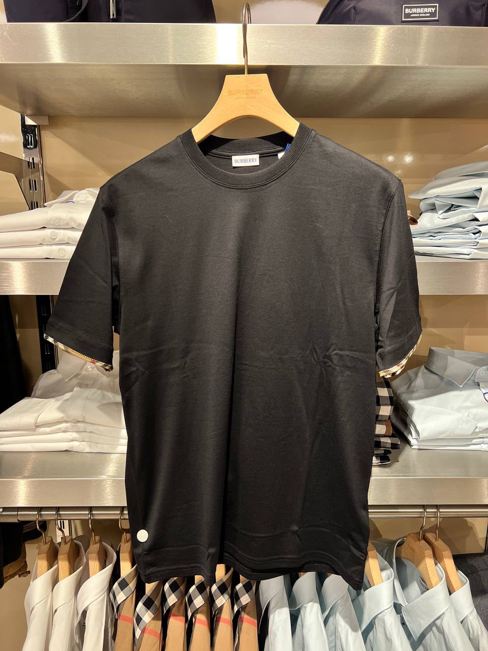 Vintage Check Cuff Cotton T-shirt