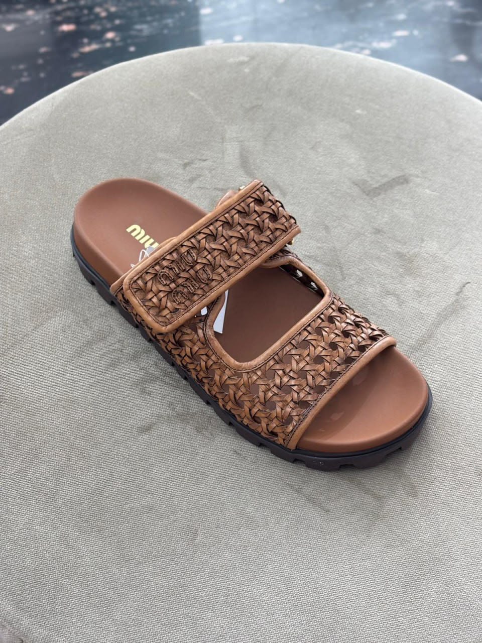 Woven Leather Slides