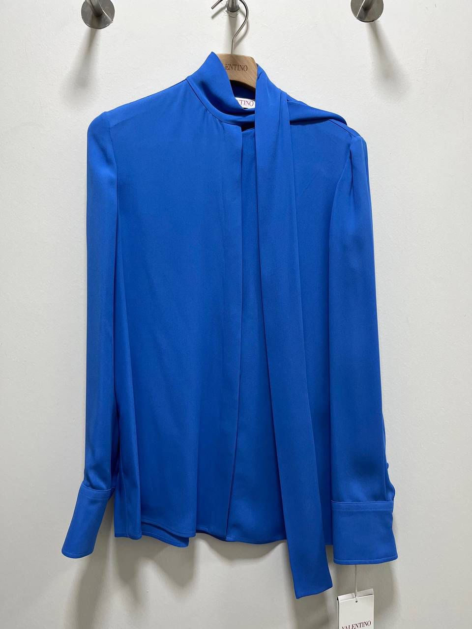 Silk Crepe de Chine Blouse with Tie Neck