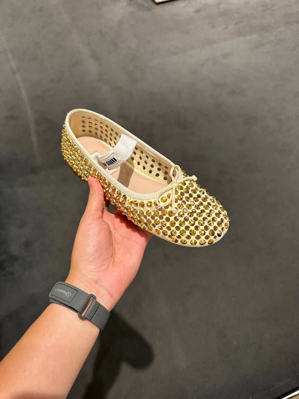 Crystal-embellished mesh ballet flats