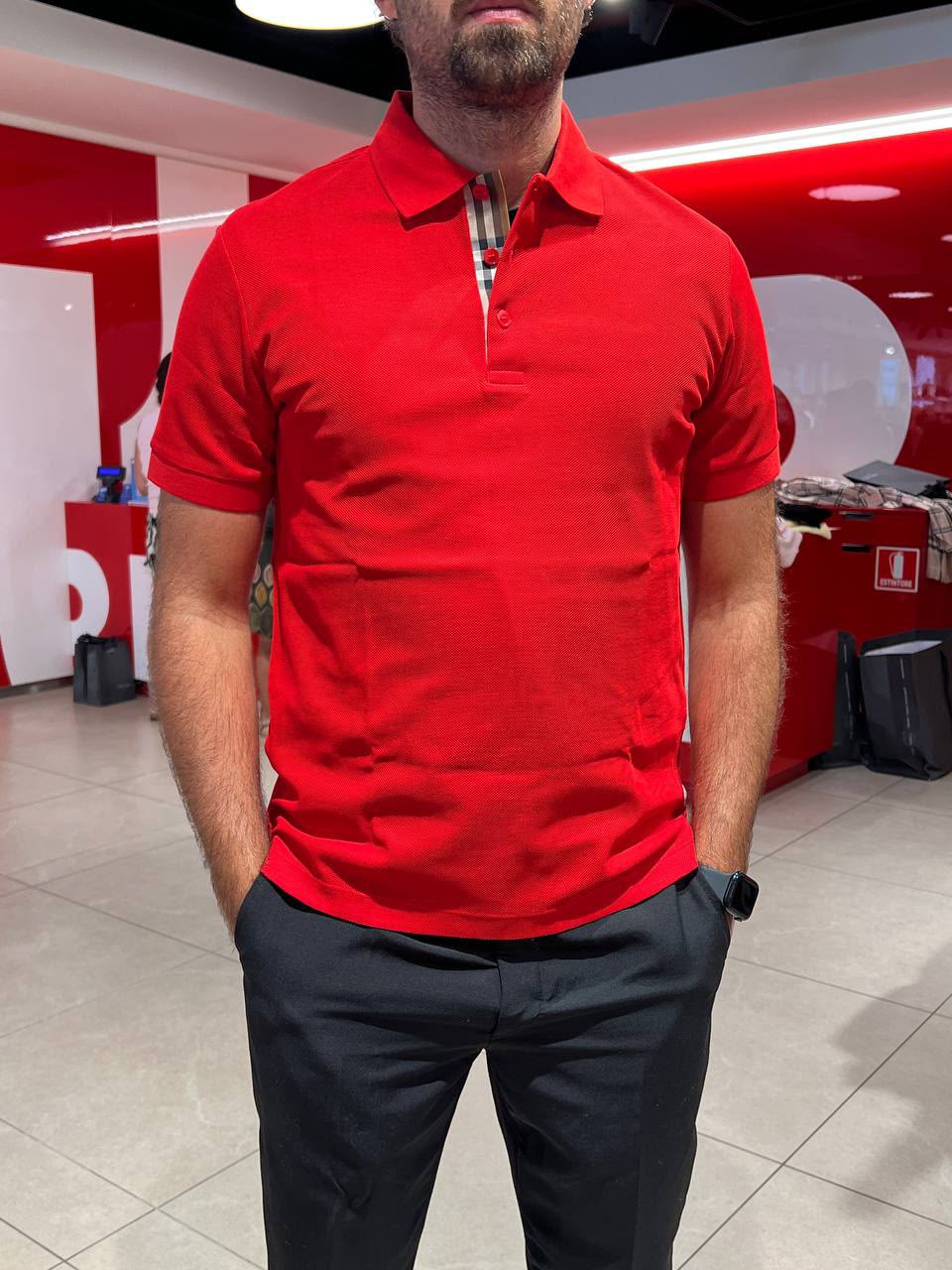 Check Placket Cotton Piqué Polo Shirt