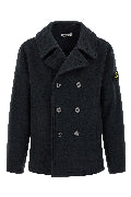 Double-breasted coat with logo badge