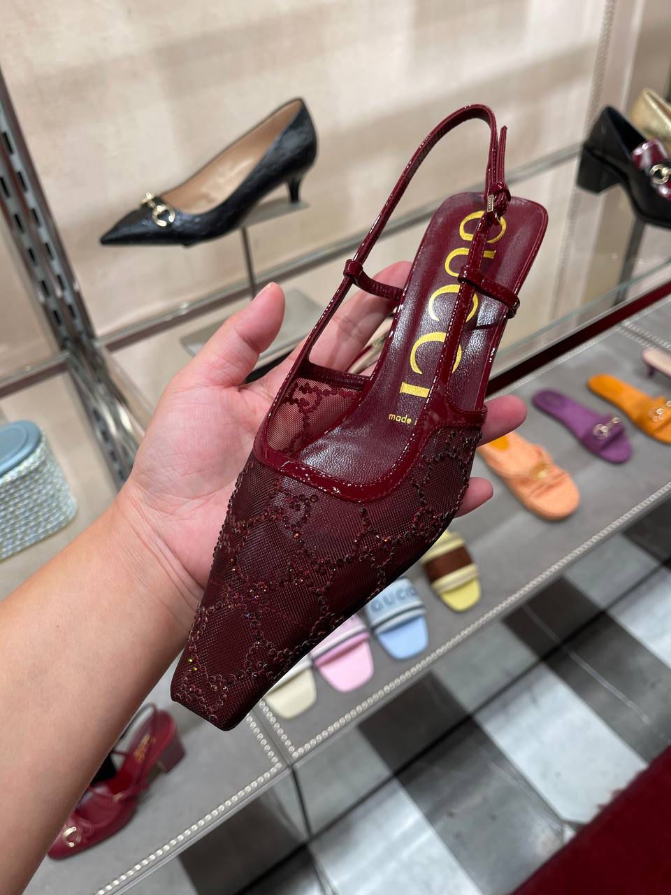Crystal-Embellished GG Mesh Slingback Pump