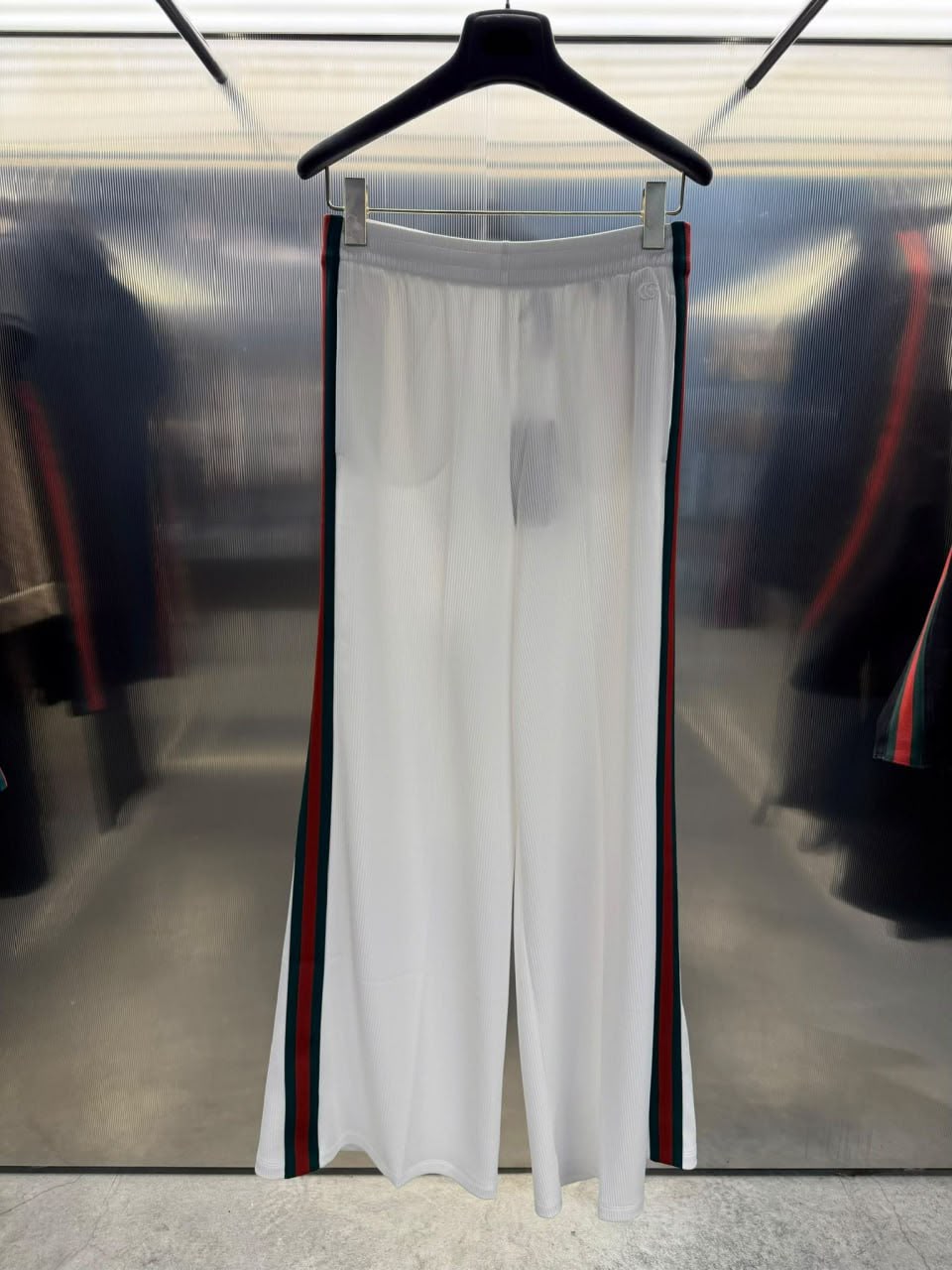 Web stripe pleated wide-leg trousers