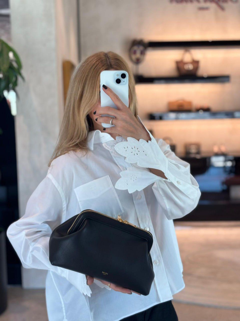 Oversized Shirt with Scalloped Eyelet Cuffs
