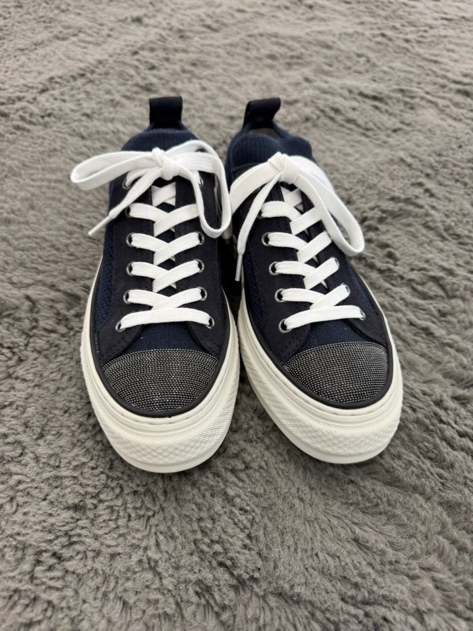 Platform Sneakers with Crystal-Embellished Toe
