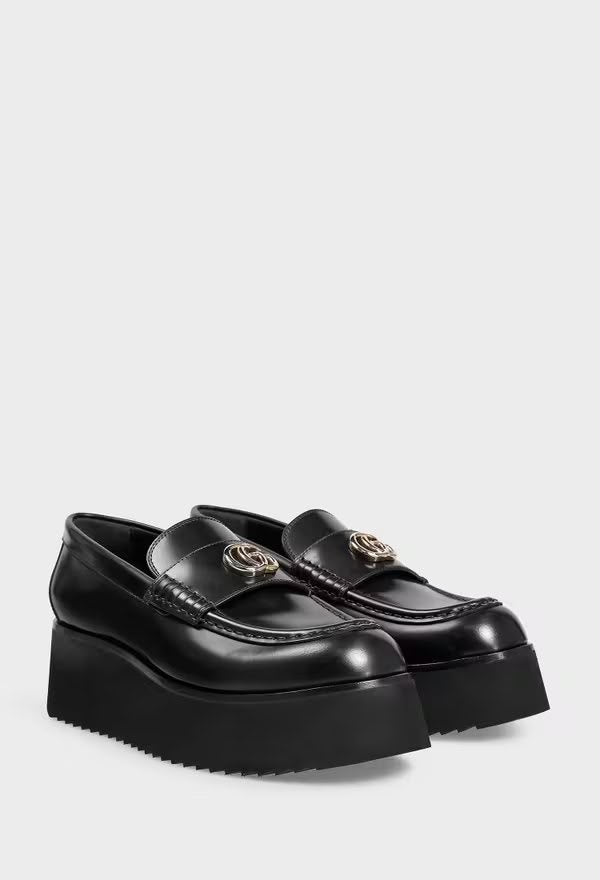Women's leather platform loafer with Double G