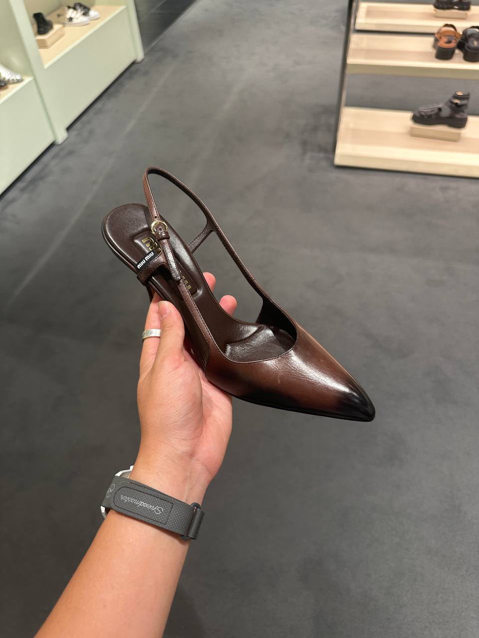 Brushed leather slingback pumps