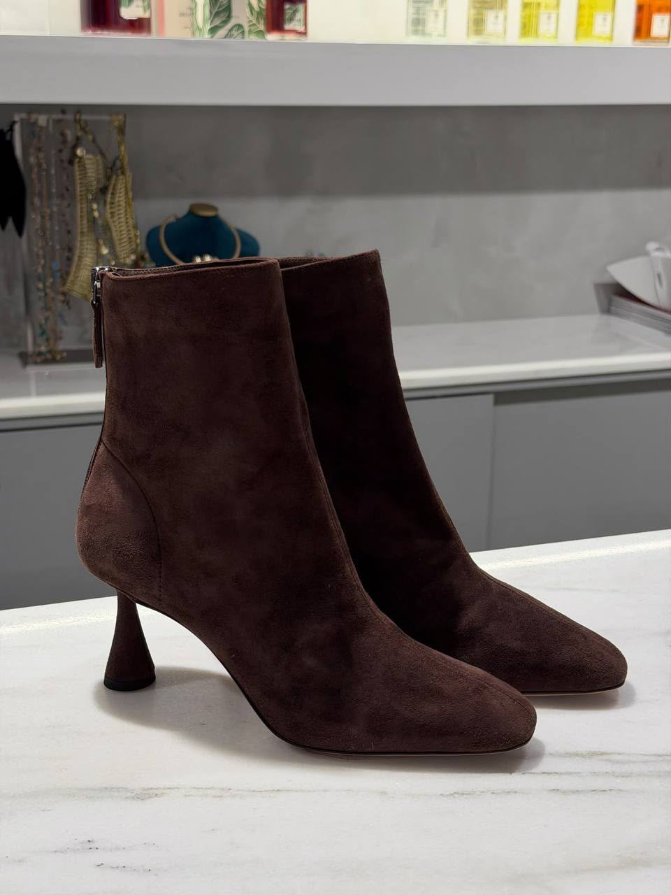 Suede Ankle Boots with Flared Heel