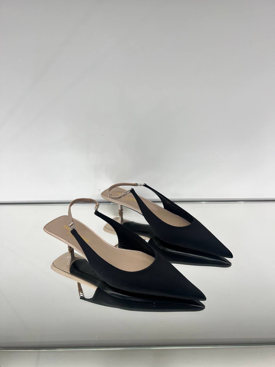 Blade Slingback Pumps in Satin