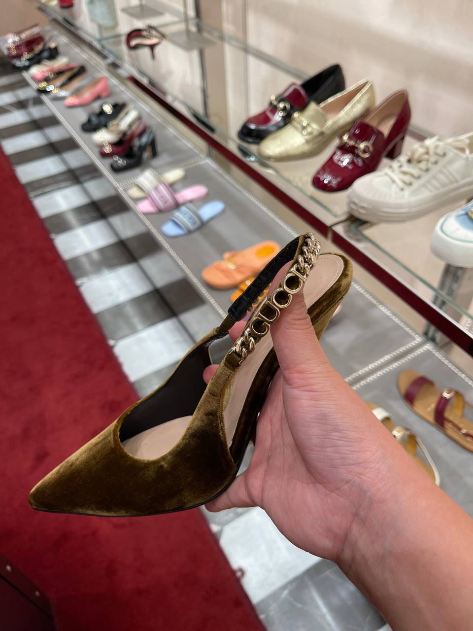 Velvet Slingback Pump with Chain