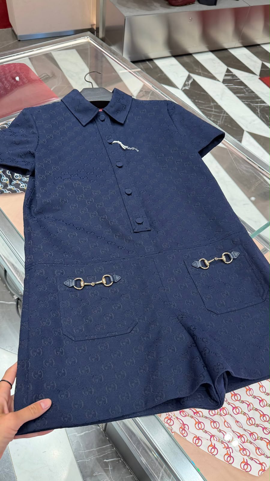 GG Jacquard Denim Romper