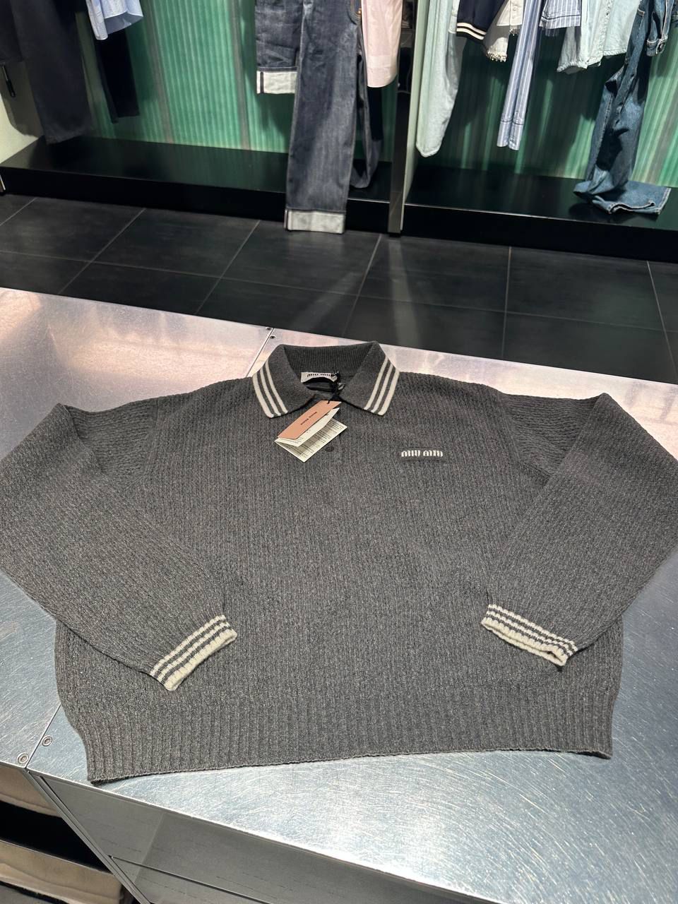 Ribbed Wool Polo Sweater