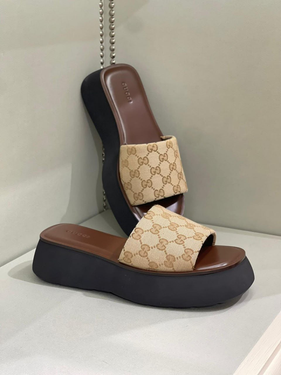 GG Canvas Platform Slide Sandal