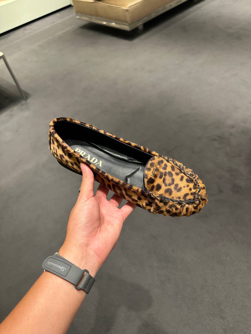 Leopard-print calf hair loafers