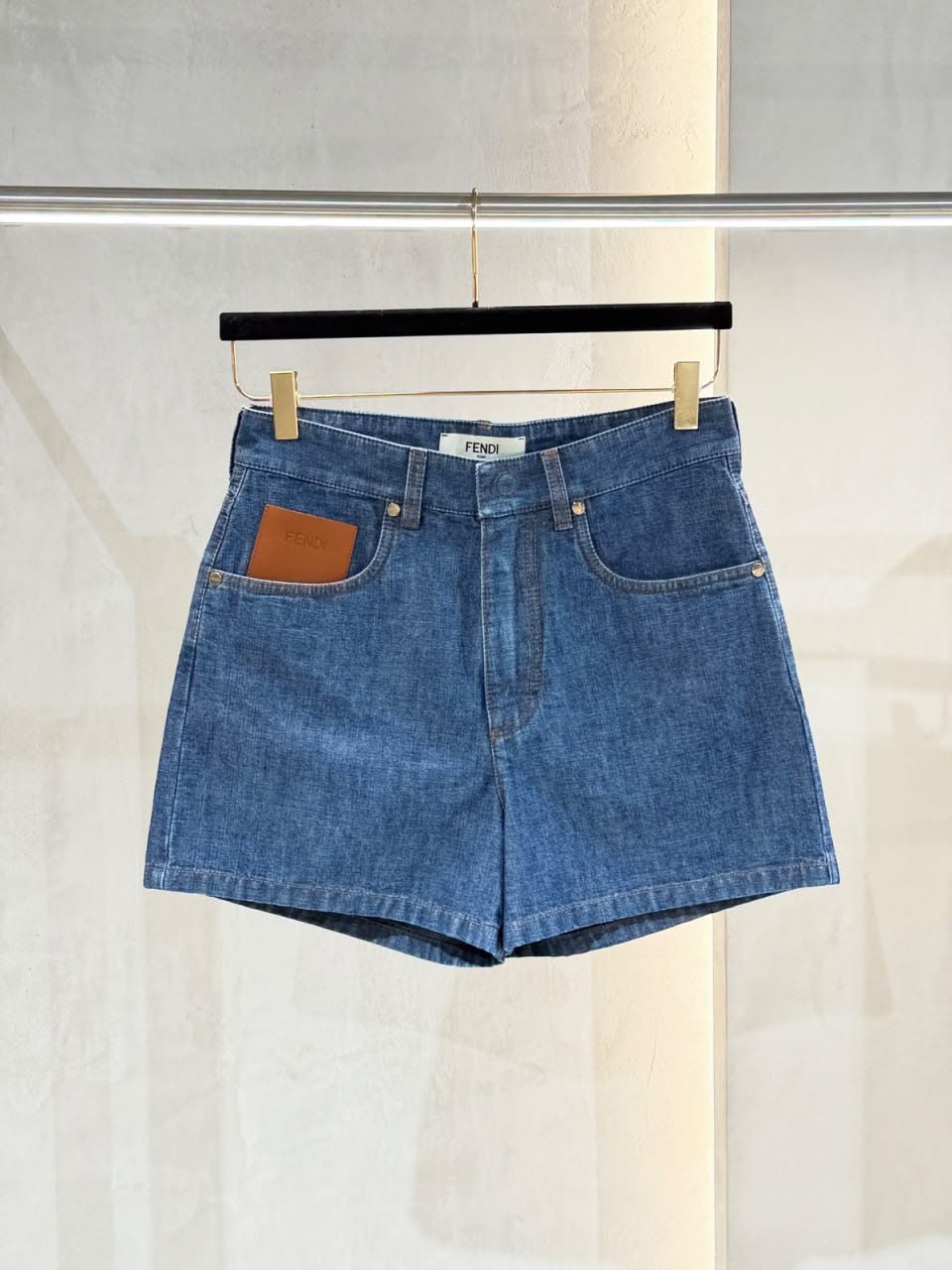 Denim Shorts with Leather Patch