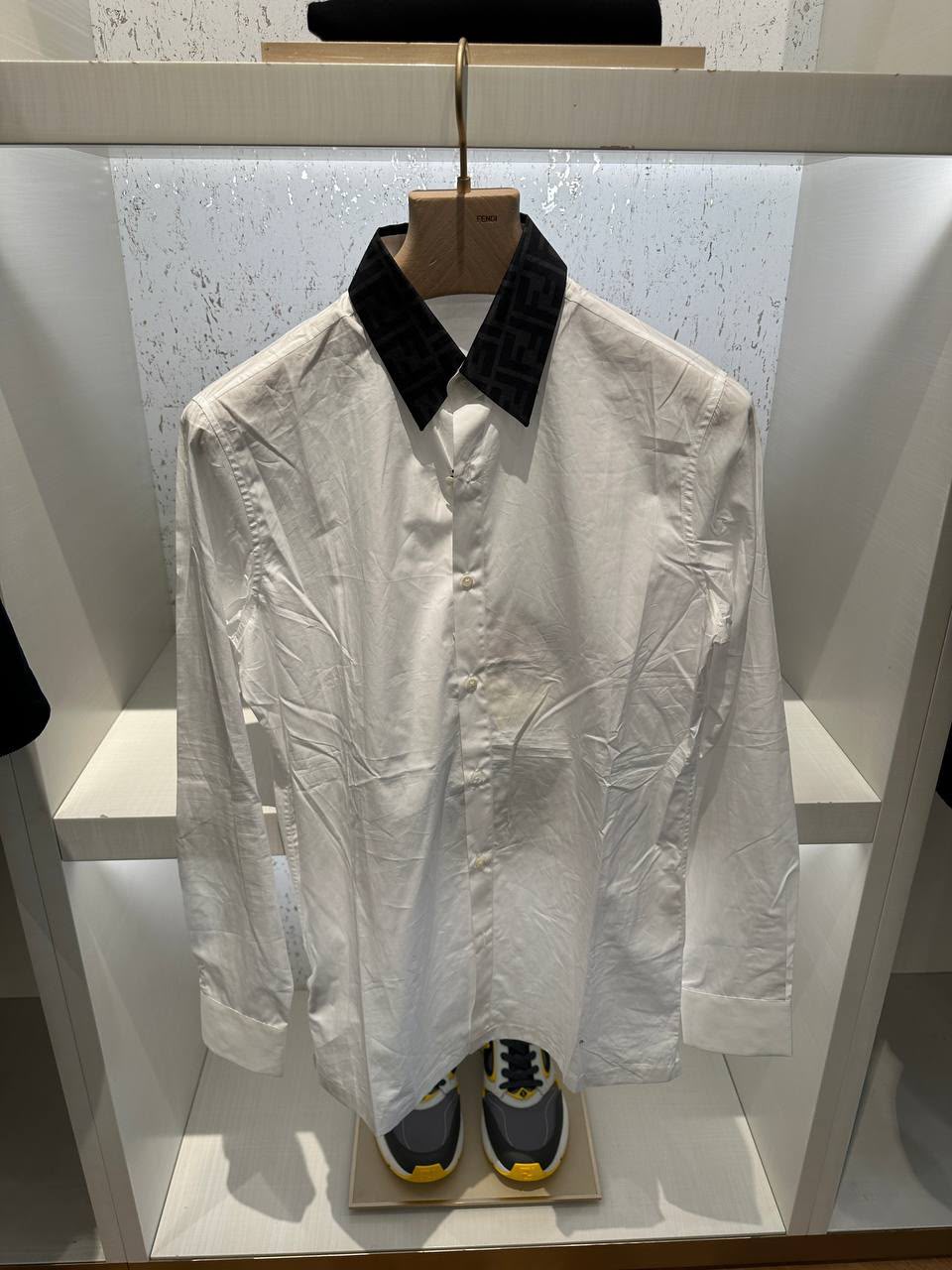 White Cotton Shirt with FF Logo Collar