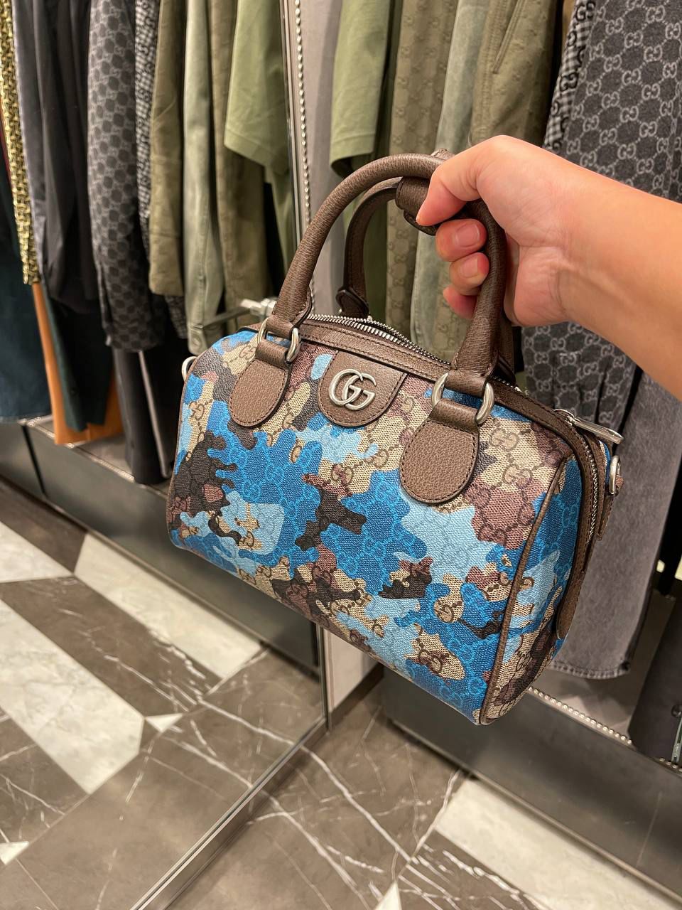 GG Supreme Camo Small Boston Bag