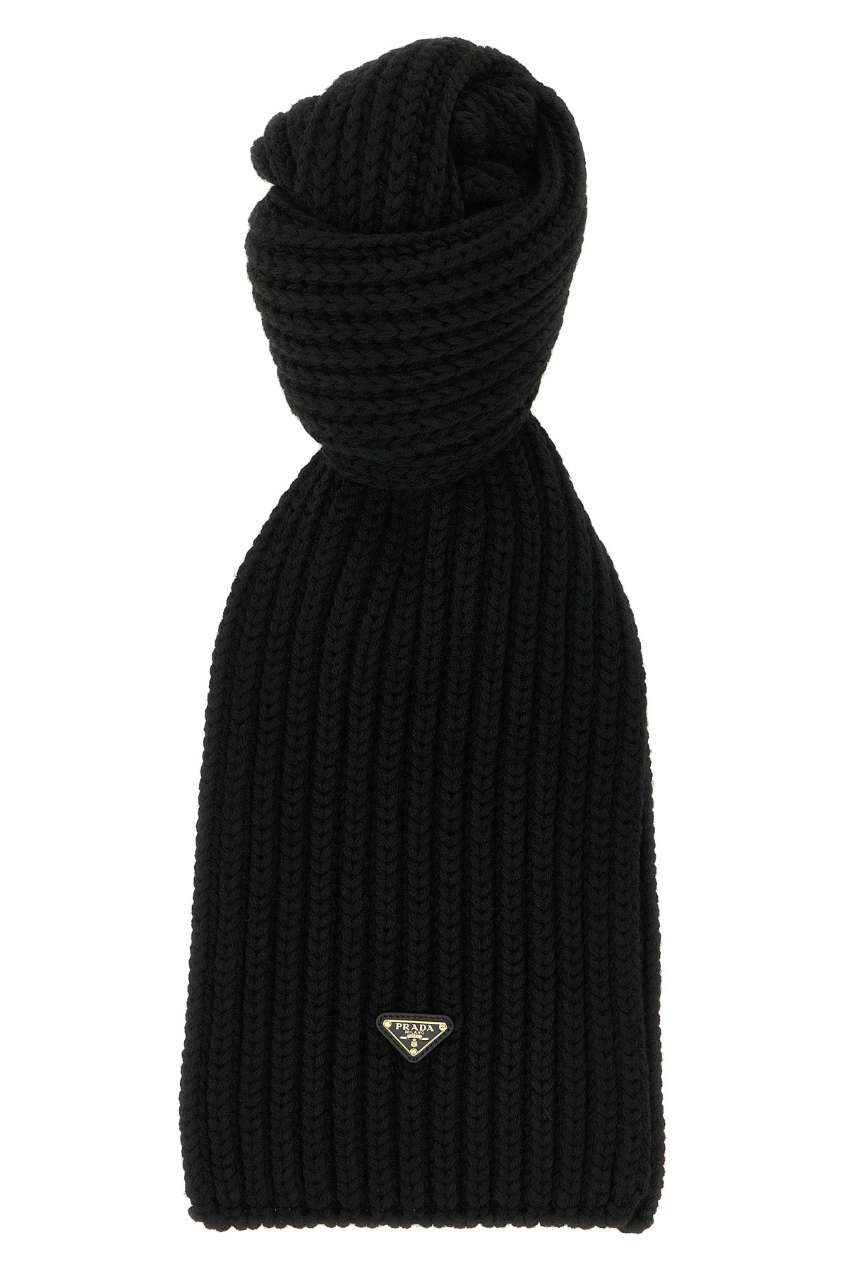 Ribbed wool scarf with logo