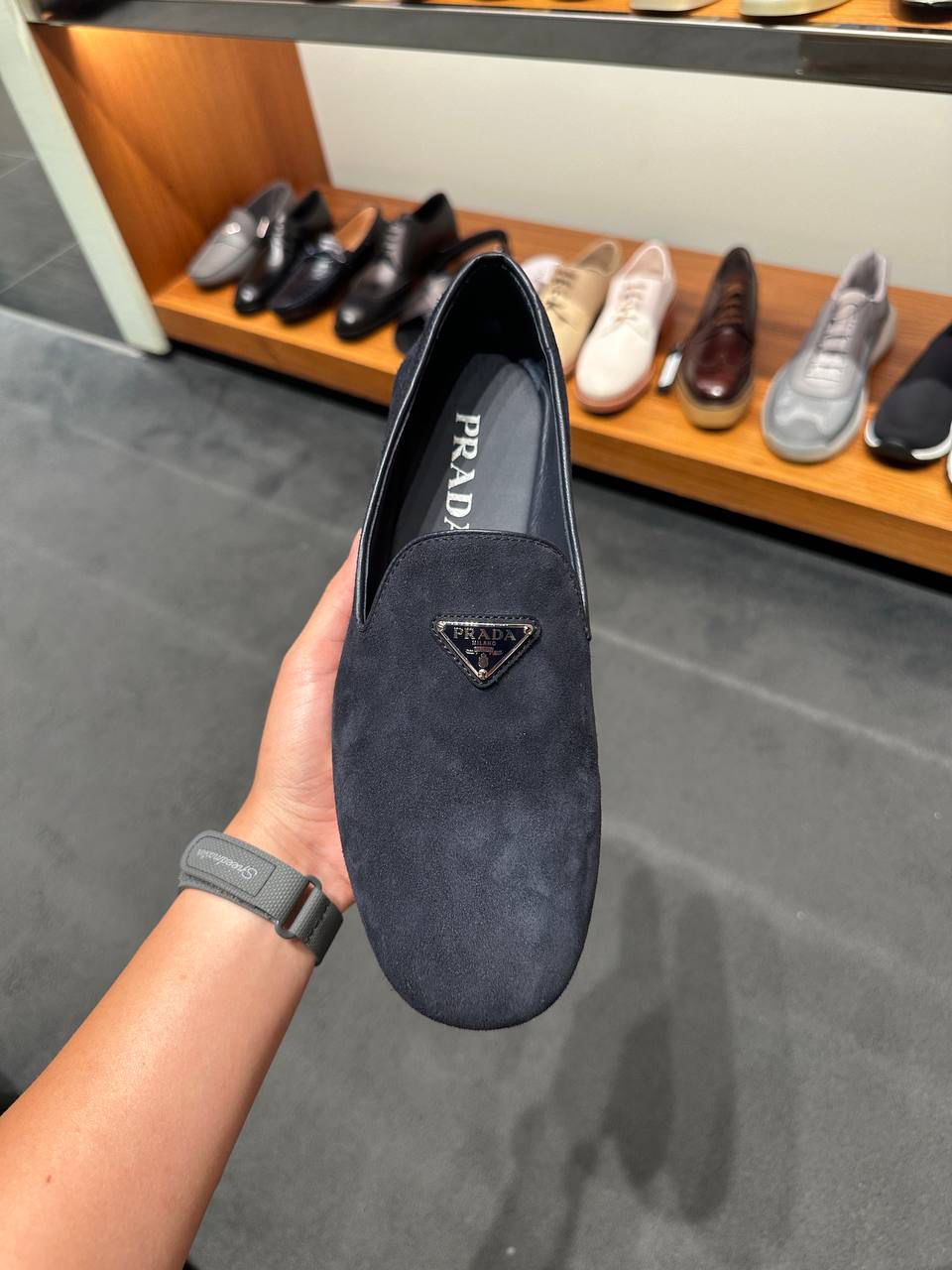 Suede Loafers with Triangle Logo