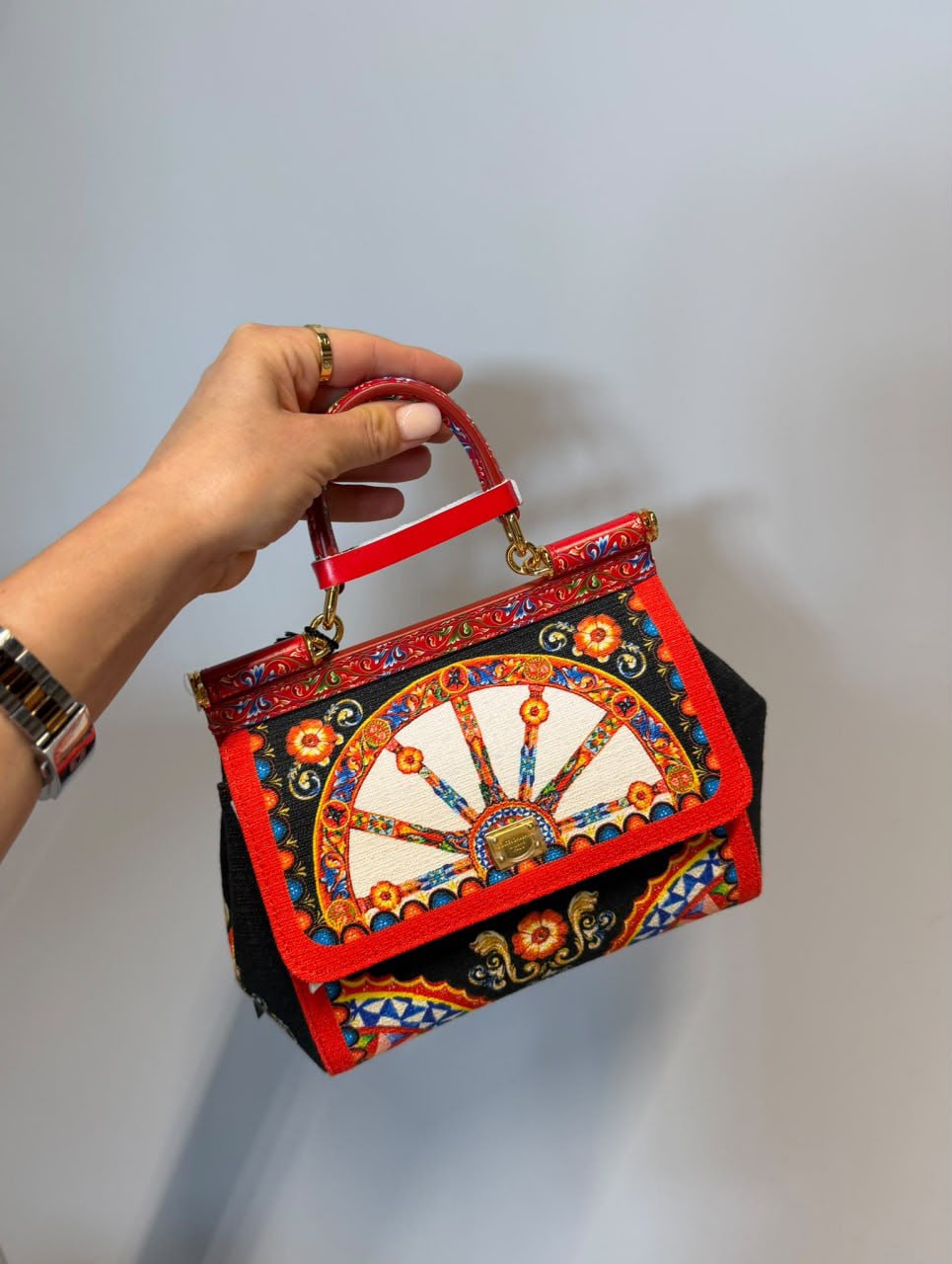 Sicily Small Bag in Carretto Print Canvas