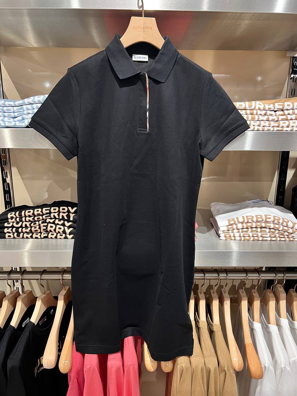 Check Placket Cotton Piqué Polo Dress