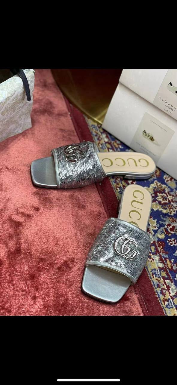 Double G Sequin Slide Sandal